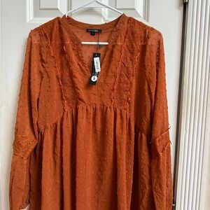 Papermoon Rust Textured V-Neck Blouse